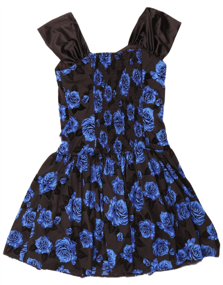 Abito da donna a trapezio senza maniche VINTAGE IT 42 Poliestere floreale blu medio