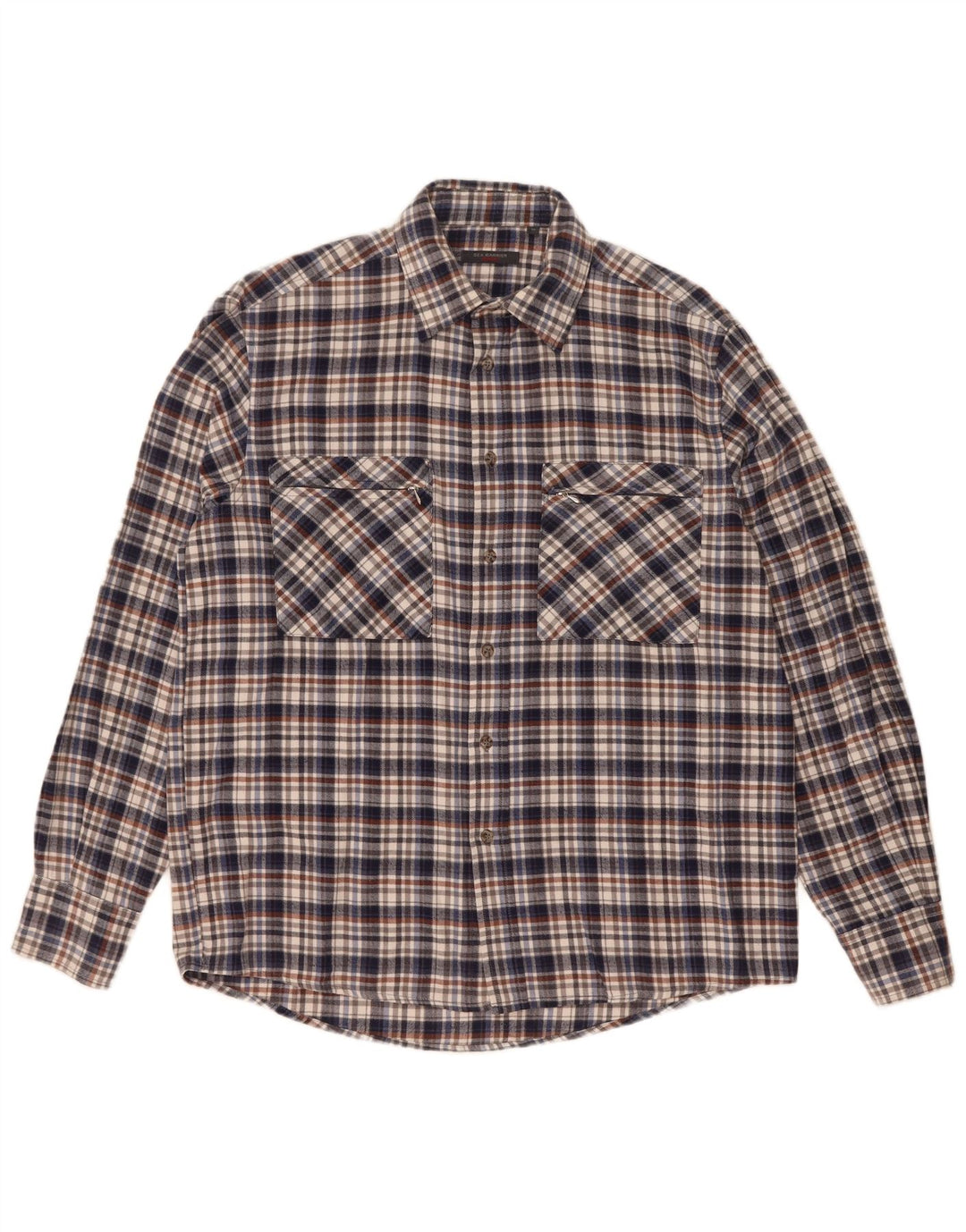 Camicia da uomo in flanella Sea Barrier, cotone medio a quadri blu navy