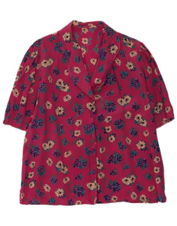 Camicetta vintage da donna a maniche corte UK 18 XL rosa floreale