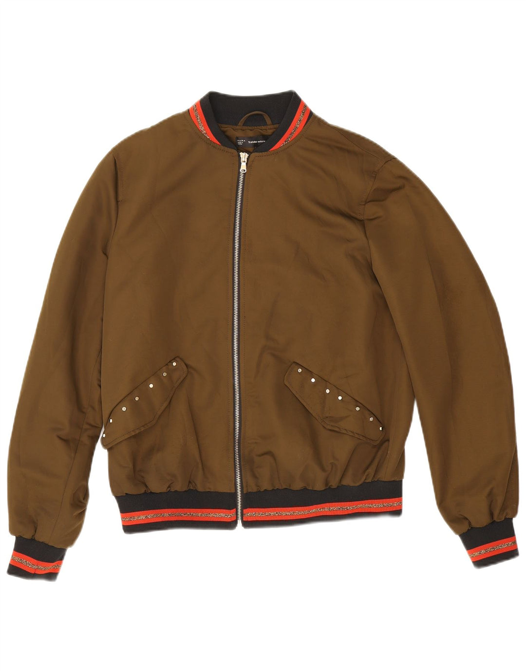Giubbotto bomber grafico da donna Zara UK 14 medio a righe kaki
