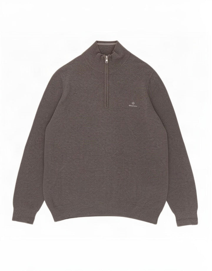 Gant Maglione da uomo con zip e collo grande in cotone grigio
