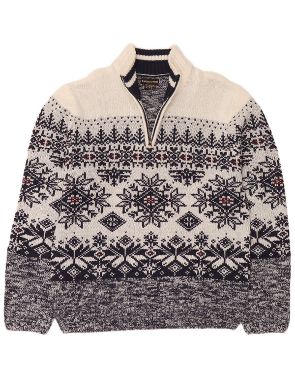 Atlas For Men Maglione da uomo con zip sul collo Maglione grande blu navy Fair Isle