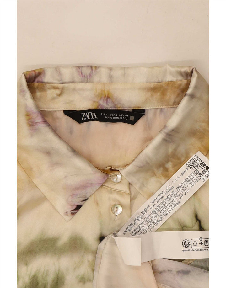 Camicia Zara da donna camicetta UK 16 grande poliestere tie-dye multicolore