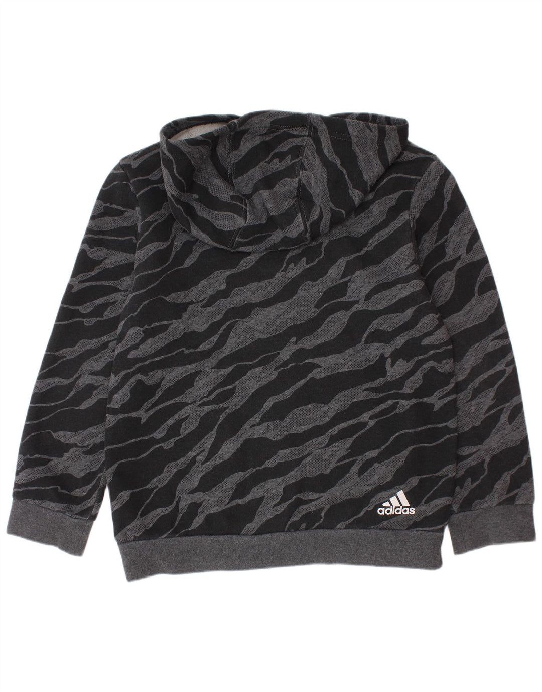 Maglione con cappuccio grafico ADIDAS per ragazzi 7-8 anni in cotone grigio con stampa animalier