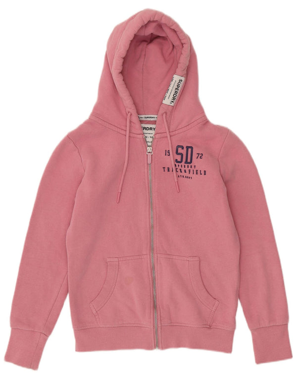 Maglione con cappuccio e zip grafica da donna SUPERDRY UK 10 piccolo cotone rosa