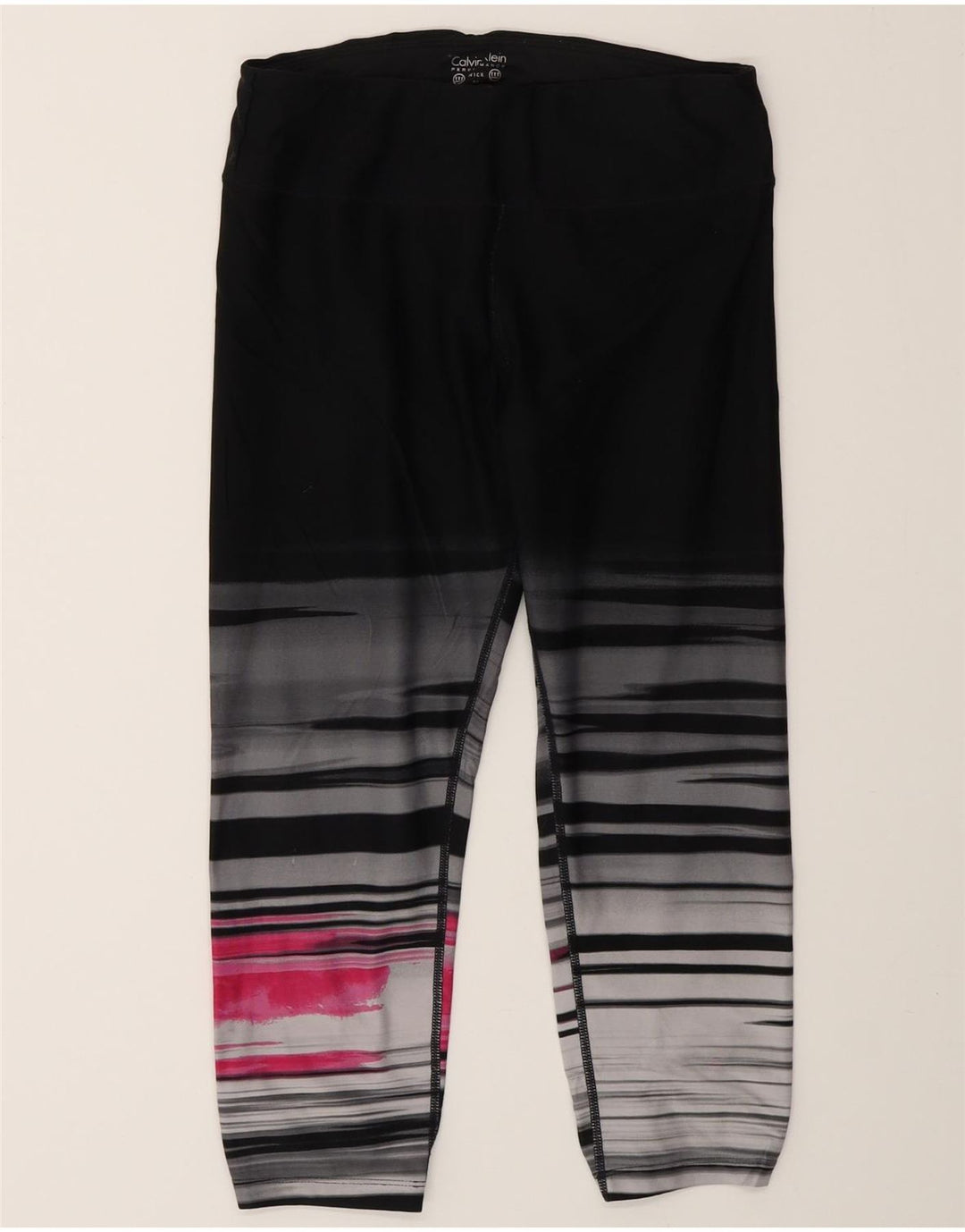 Leggings Capri da donna Calvin Klein UK 12 nylon a righe nere medie