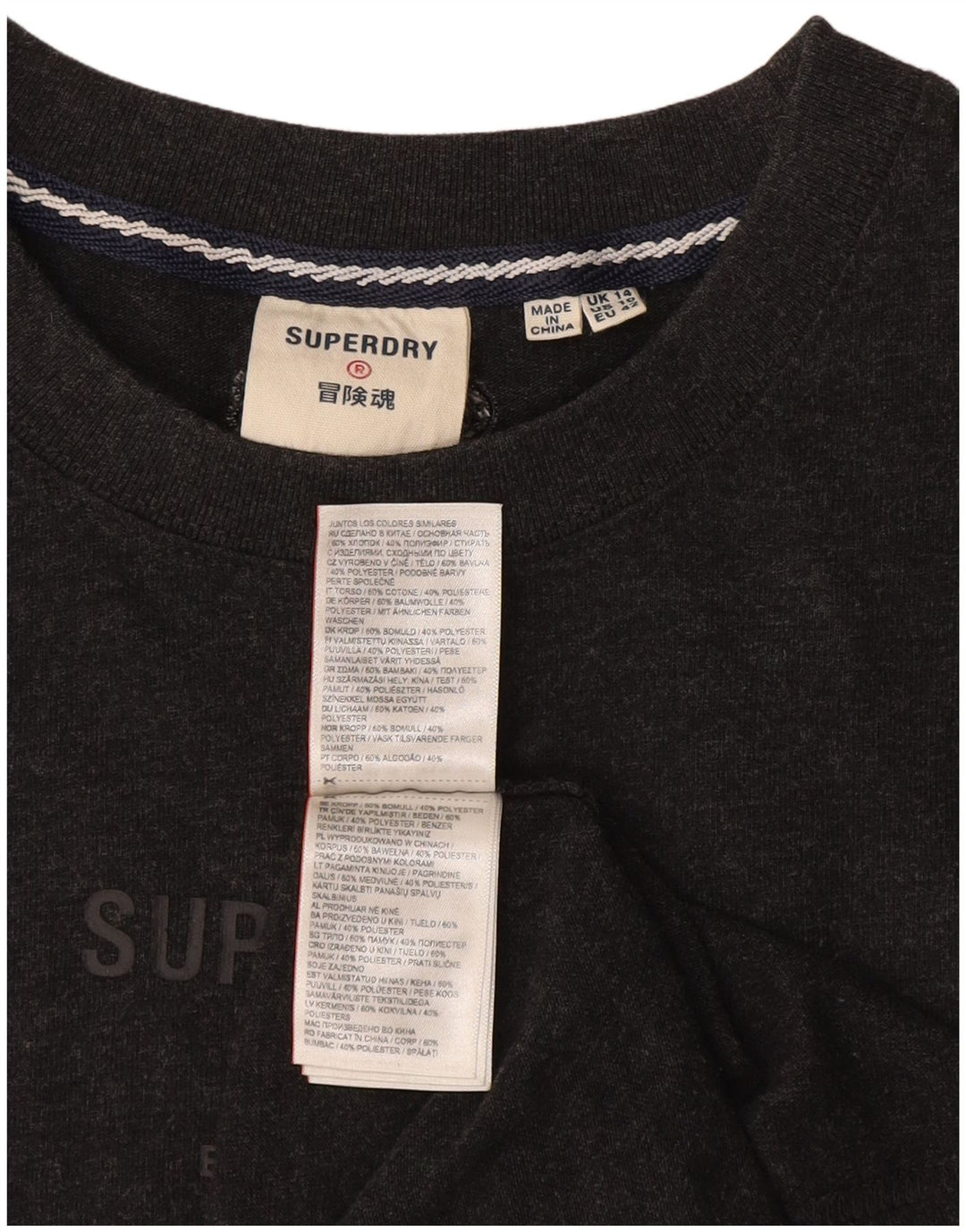 T-shirt grafica da donna Superdry Top UK 14 grande cotone grigio