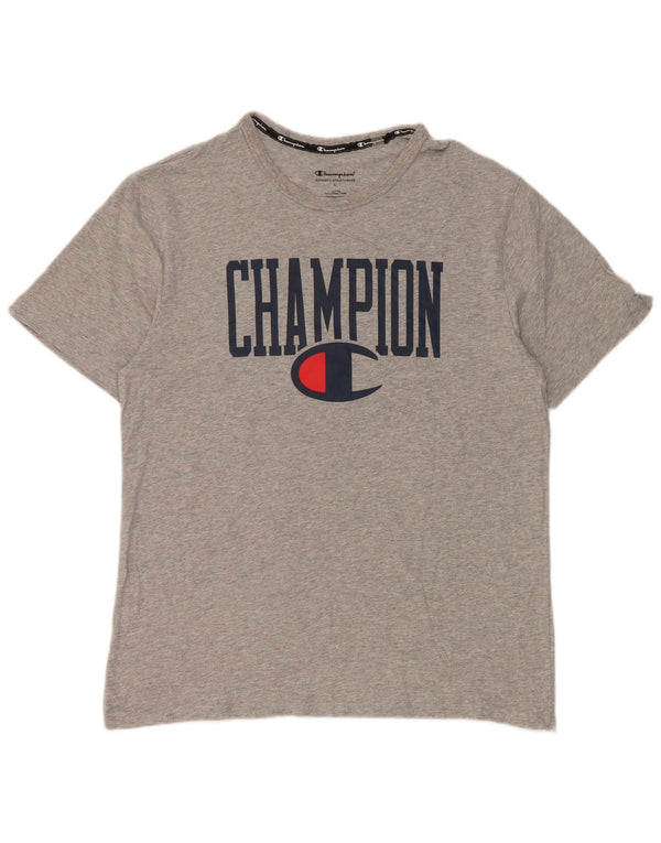 T-shirt grafica da uomo Champion Top grande in cotone chiazzato grigio