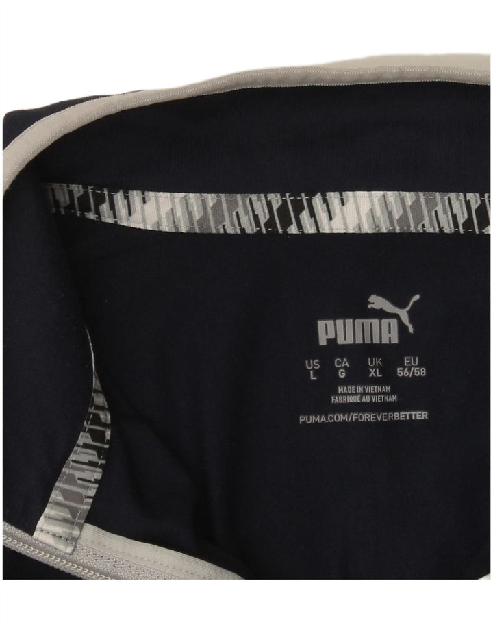 Puma Uomo Zip Neck Pullover Tuta Top XL Blu Navy Colourblock