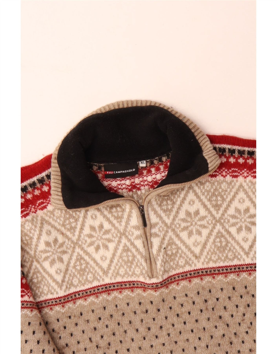 CAMPAGNOLO Maglione da uomo con zip e collo XL Lana Fair Isle beige