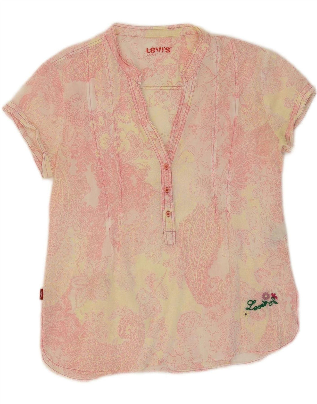 LEVI'S Womens Blouse Top UK 14 Large Pink Paisley Cotton