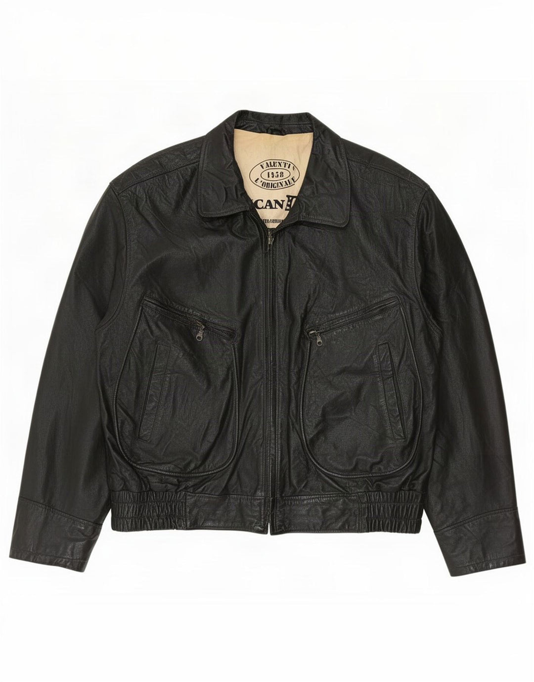 Giacca in pelle vintage da uomo IT 56 3XL Nera
