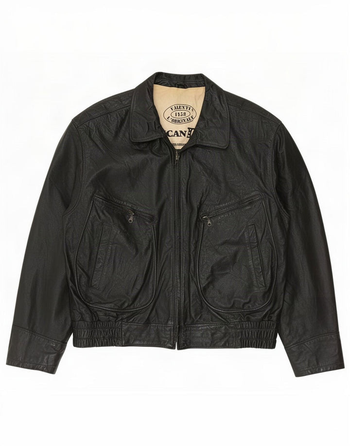 Giacca in pelle vintage da uomo IT 56 3XL Nera