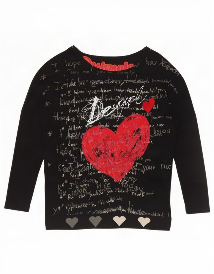 Desigual Top grafico oversize da donna manica lunga UK 10 Small Nero