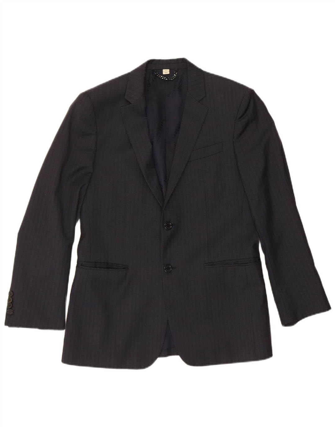 BURBERRY Mens 2 Button Blazer Jacket IT 48 Medium Navy Blue Pinstripe Wool
