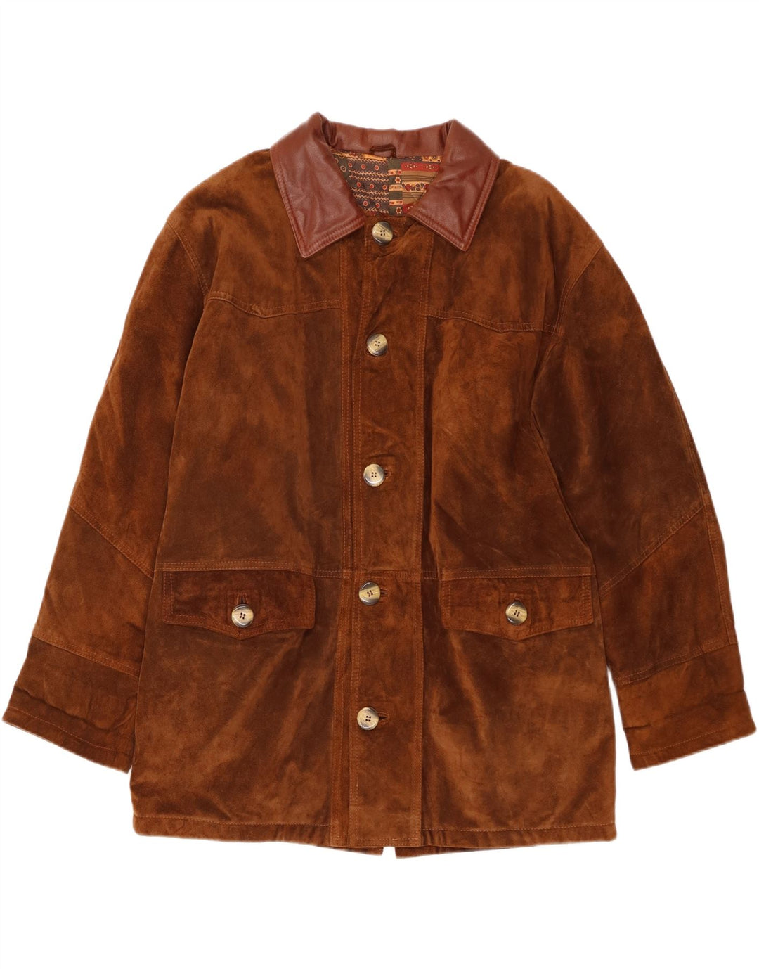 Giacca vintage da uomo in pelle scamosciata vestibilità ampia IT 46 piccola in pelle marrone