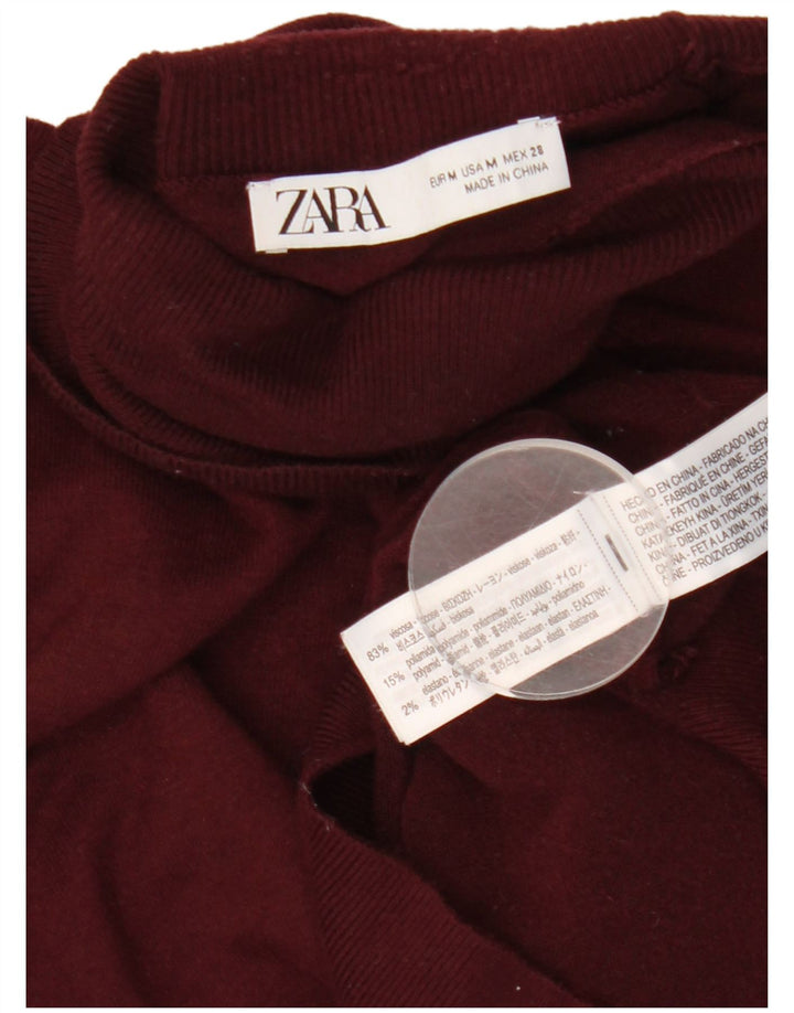 Maglione maglione a collo alto da donna Zara UK 12 Viscosa bordeaux medio