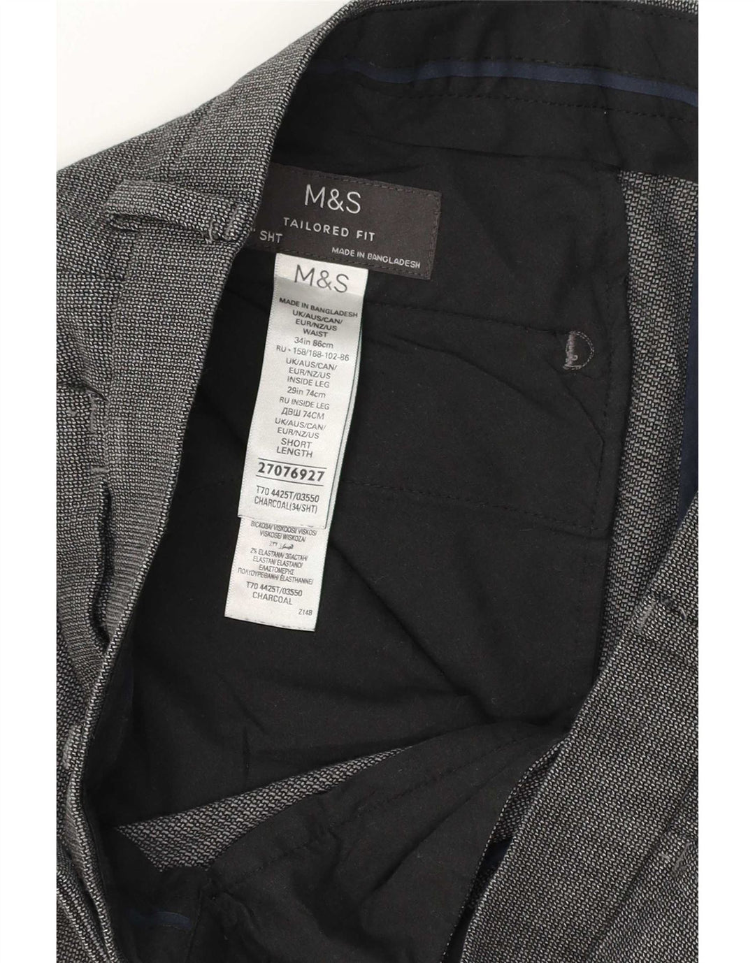 Pantaloni da abito su misura da uomo Marks & Spencer W34 L28 poliestere grigio