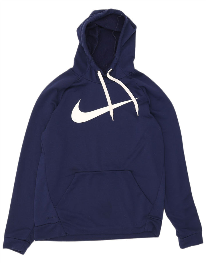 Felpa con cappuccio grafica Nike Dri Fit da uomo, media, in poliestere blu navy
