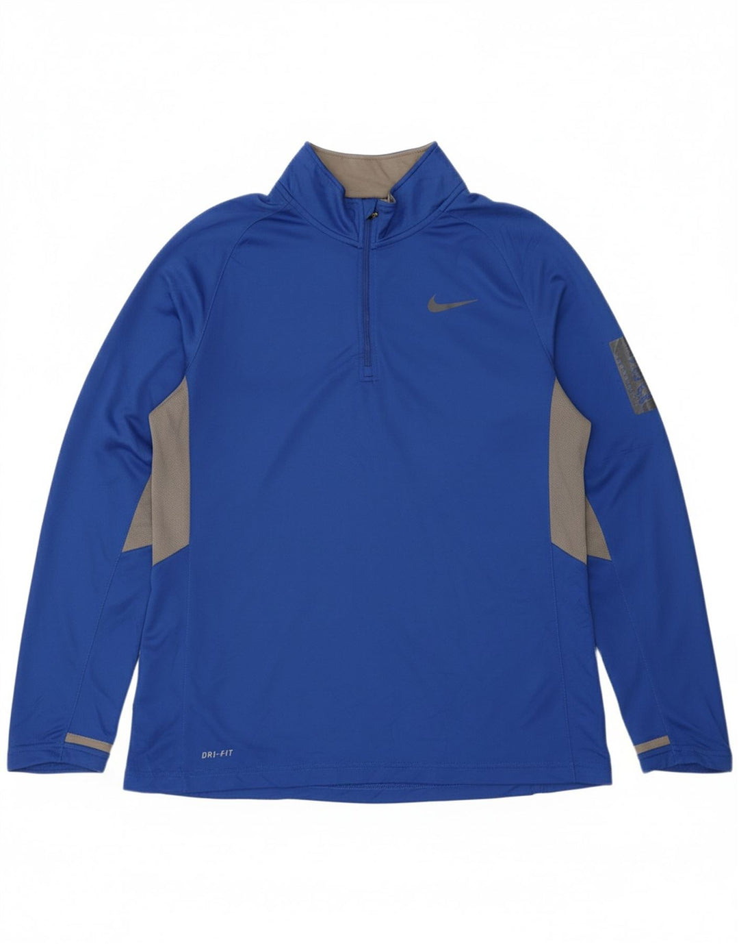 NIKE Mens Dri Fit Zip Neck Pullover Tracksuit Top Large Blue Colourblock