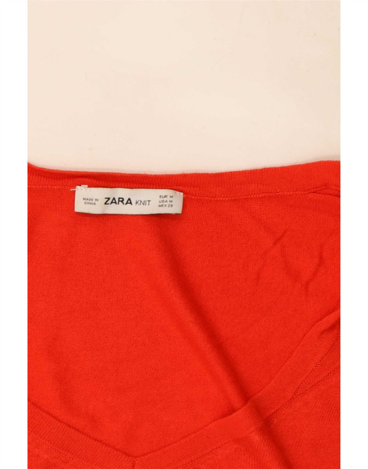 Maglione corto con scollo a V da donna Zara UK 14 rosso medio