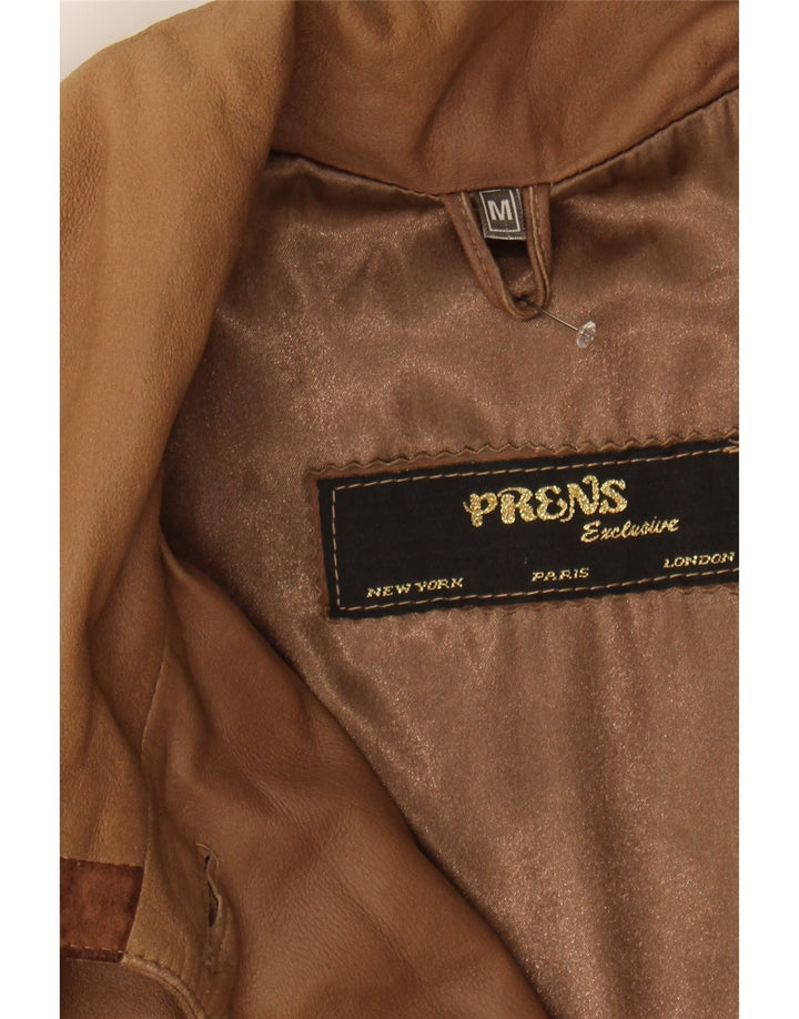 PRENS Womens Oversized Leather Jacket UK 14 Medium Brown Striped Vintage Prens and Second-Hand Prens from Messina Hembry 
