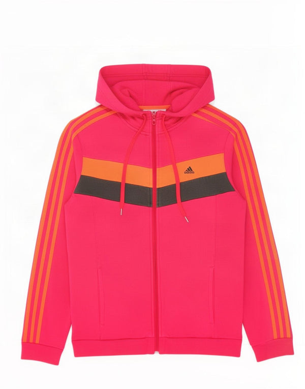 Maglione con cappuccio e zip da donna Adidas UK 12/14 Cotone color block rosa medio