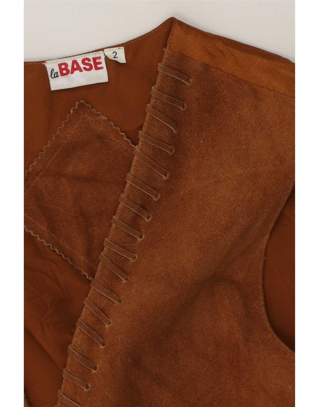 Gilet vintage da uomo in pelle scamosciata piccolo in pelle beige