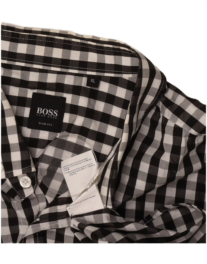 Camicia slim fit da uomo Hugo Boss XL in cotone a quadretti nero