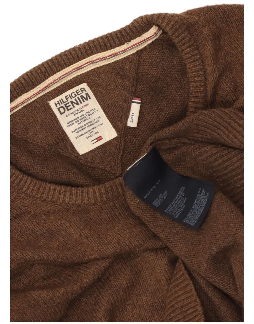 Maglione maglione girocollo da uomo Tommy Hilfiger piccolo cotone marrone