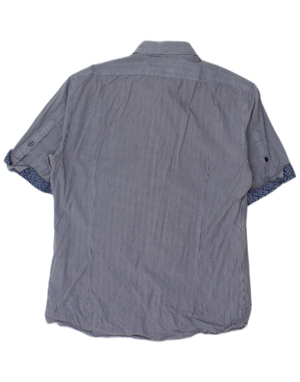Moschino Camicia a maniche corte da uomo grande in cotone a quadretti blu