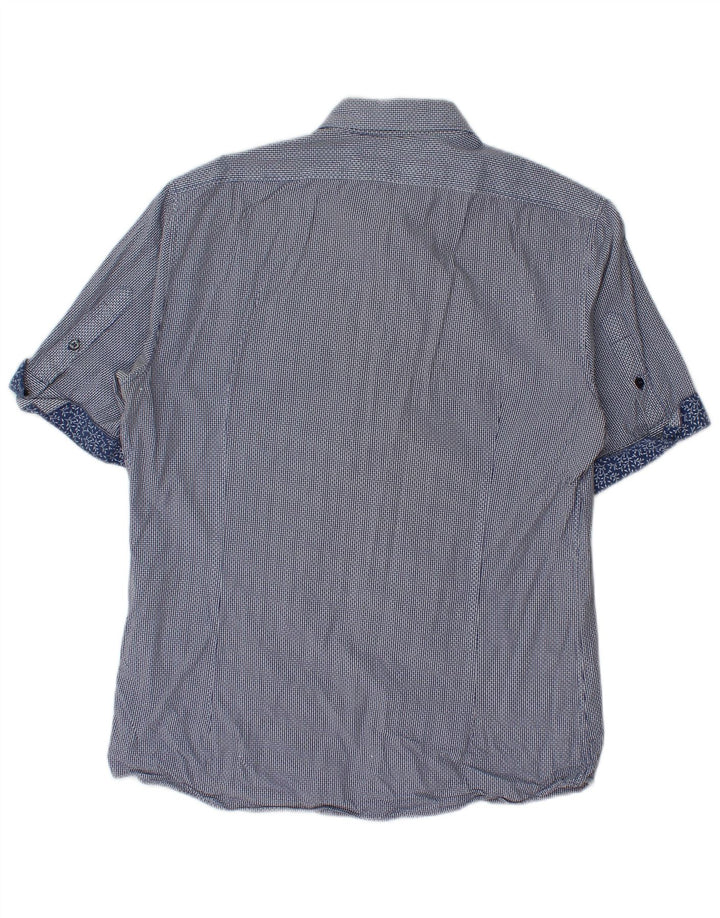 Moschino Camicia a maniche corte da uomo grande in cotone a quadretti blu