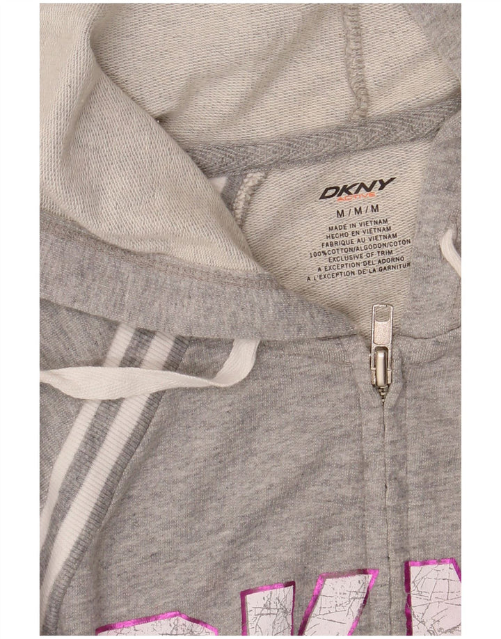 DKNY Womens Graphic Zip Hoodie Sweater UK 12 Medium Grey Colourblock