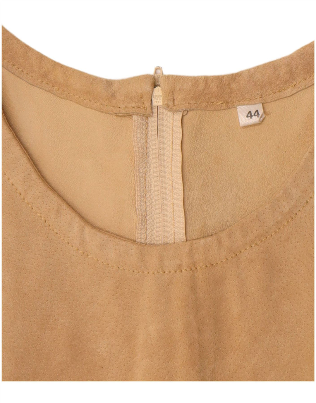 Abito tubino in pelle scamosciata senza maniche VINTAGE da donna IT 44 Pelle beige medio