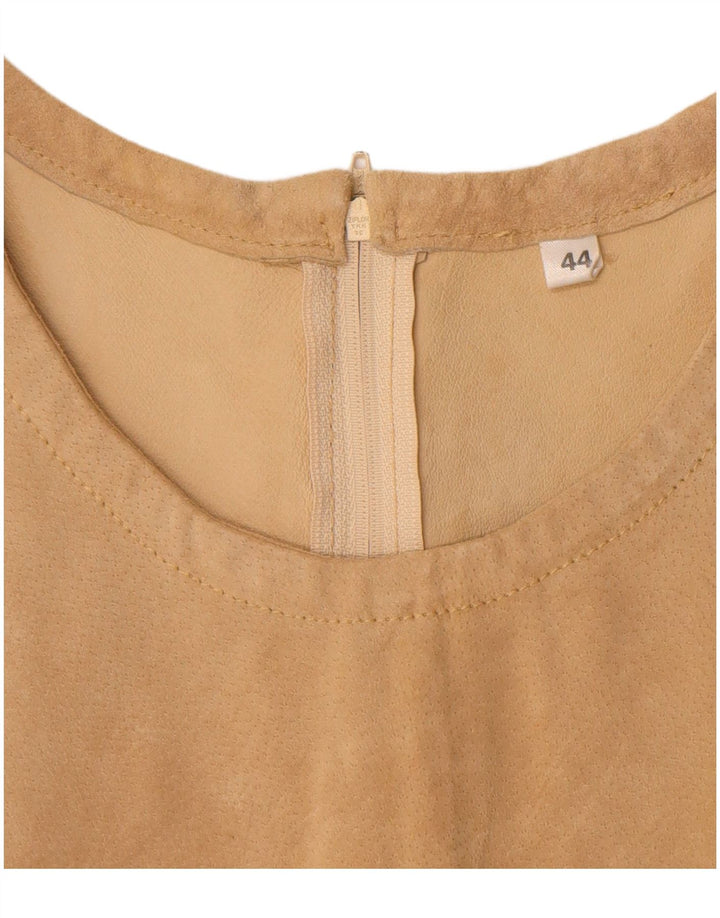 Abito tubino in pelle scamosciata senza maniche VINTAGE da donna IT 44 Pelle beige medio
