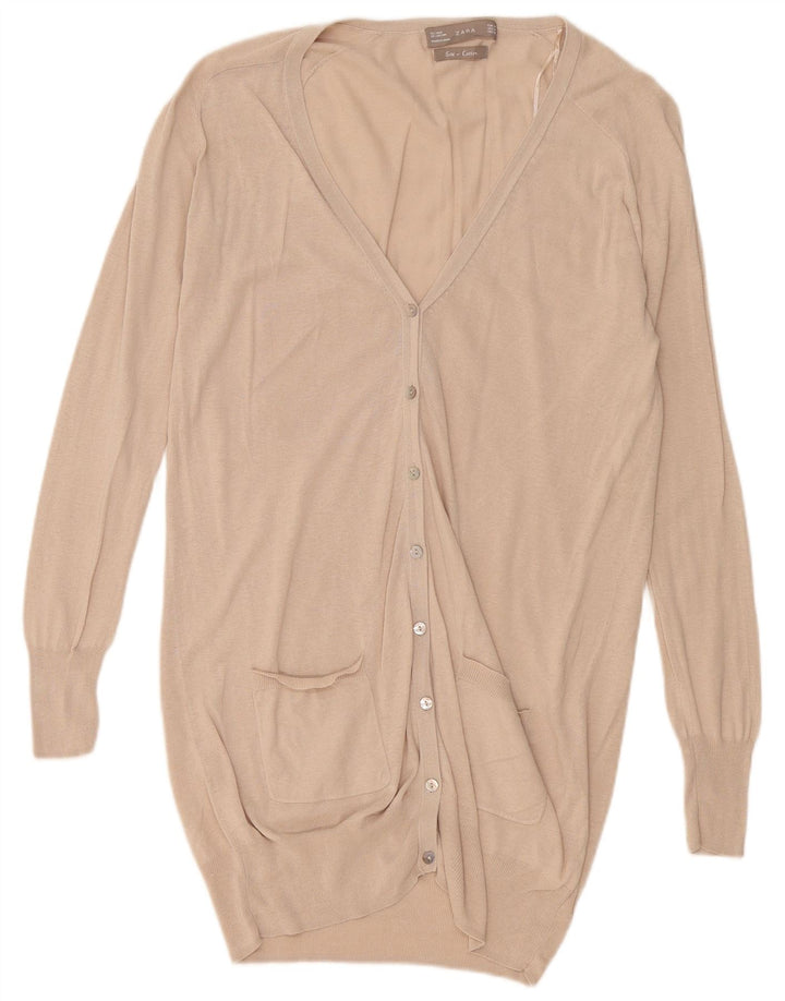 Maglione cardigan lungo da donna Zara UK 14 Seta beige medio