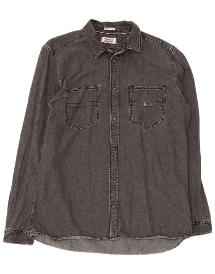 Tommy Hilfiger Camicia di jeans vestibilità regolare da uomo di grandi dimensioni in cotone grigio