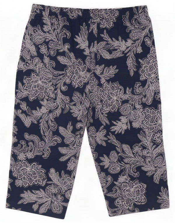 Marks & Spencer Pantaloni Capri da donna UK 16 Large W32 L19 Navy Blue Paisley
