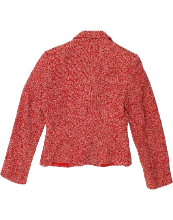 PINKO Womens Crop 3 Button Blazer Jacket UK 8 Small Red Herringbone Wool