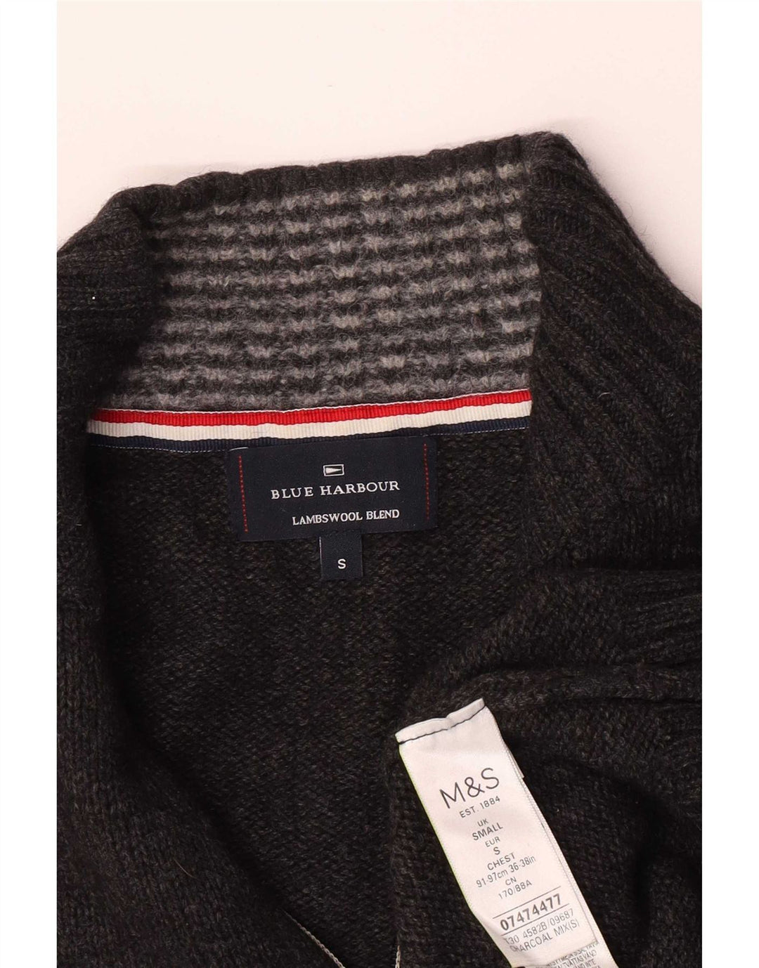 Maglione da uomo Marks & Spencer con collo con zip blu Harbour piccolo grigio