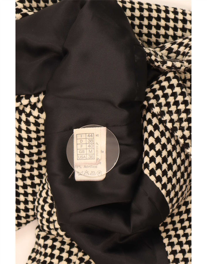Giacca blazer vintage da donna a 1 bottone UK 14 lana pied de poule nera media