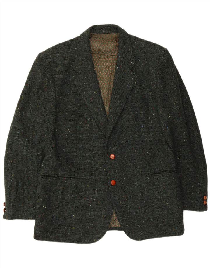 Giacca blazer da uomo a 2 bottoni Benetton IT 50 Large in lana screziata verde