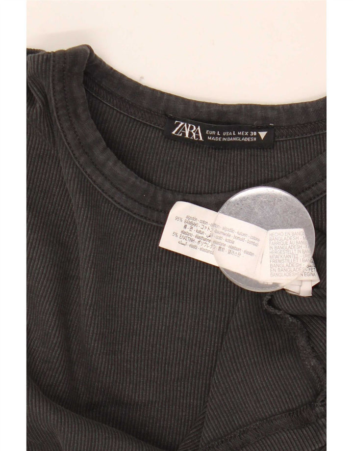 Top Zara da donna a maniche lunghe UK 14 grande cotone grigio