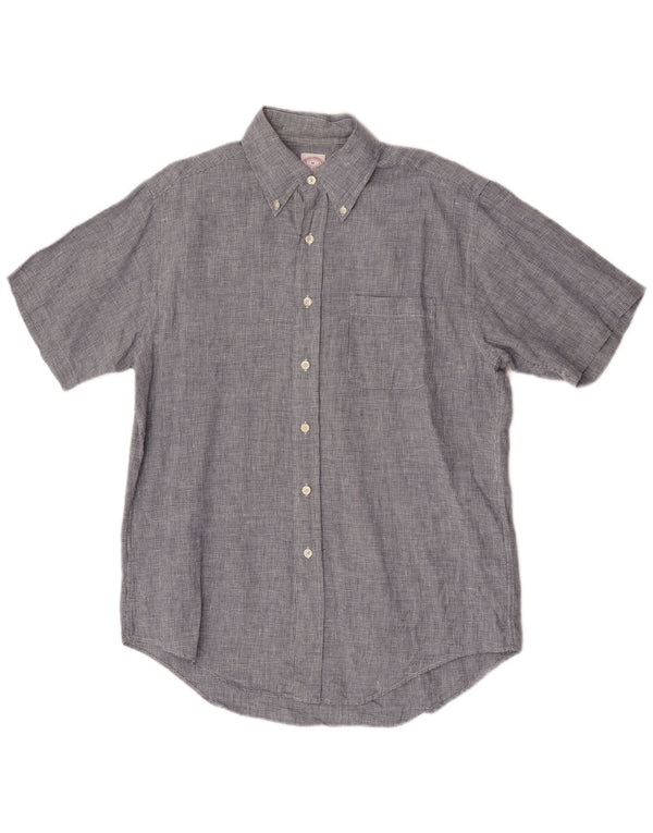Camicia a maniche corte da uomo Brooks Brothers blu medio pied de poule