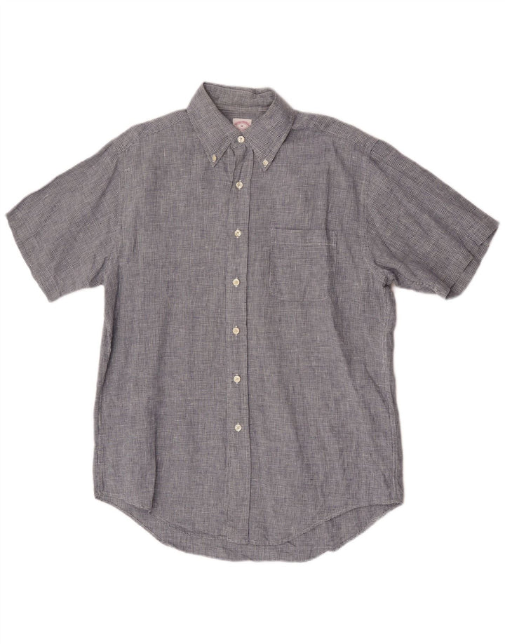 Camicia a maniche corte da uomo Brooks Brothers blu medio pied de poule