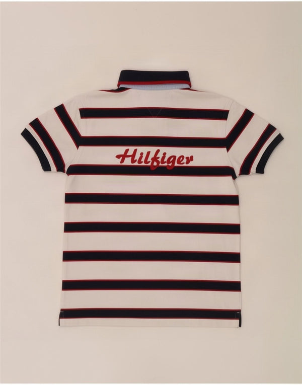 Tommy Hilfiger Boys Graphic Polo Shirt 11-12 Years White Striped Cotton