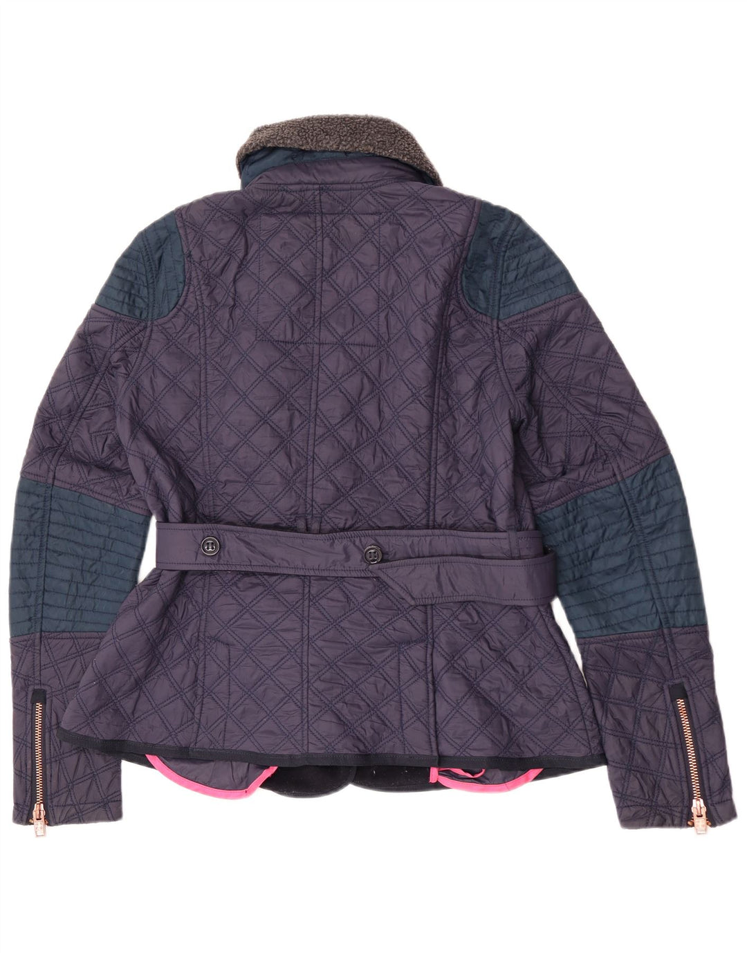 Giacca trapuntata da donna Superdry UK 14 nylon color block blu navy medio