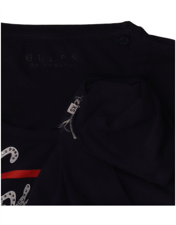 Guess Top grafico da donna a maniche lunghe UK 4 XS Blu navy