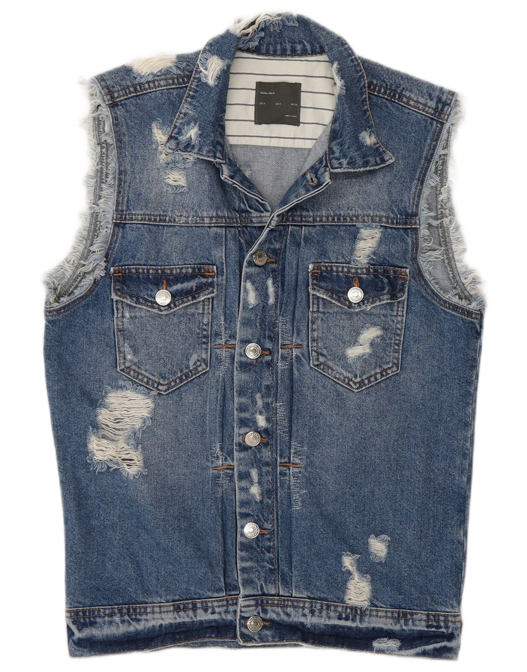 Gilet da uomo in denim invecchiato Zara UK 36 piccolo cotone blu