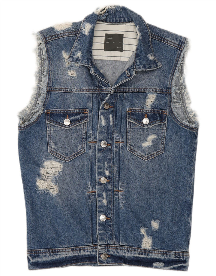 Gilet da uomo in denim invecchiato Zara UK 36 piccolo cotone blu
